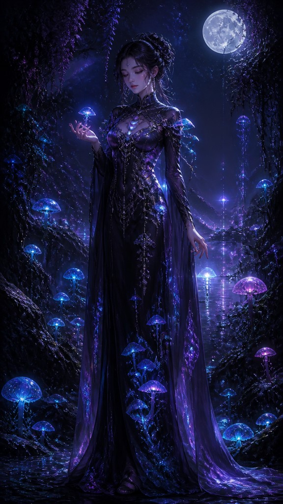 full-length portrait of an elegant figure — Lunarpunk Aesthetic
