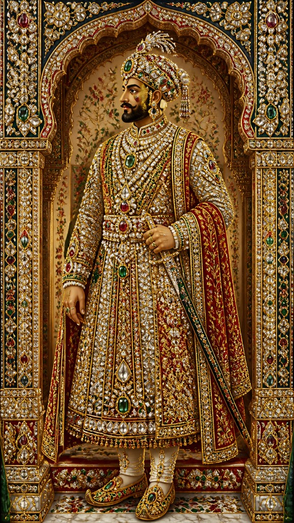 full-length portrait of an elegant figure — Mughal Jewelry Design