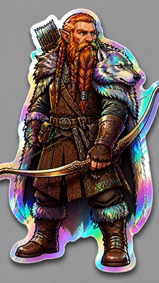 Holographic Sticker Design tabletop character portrait example