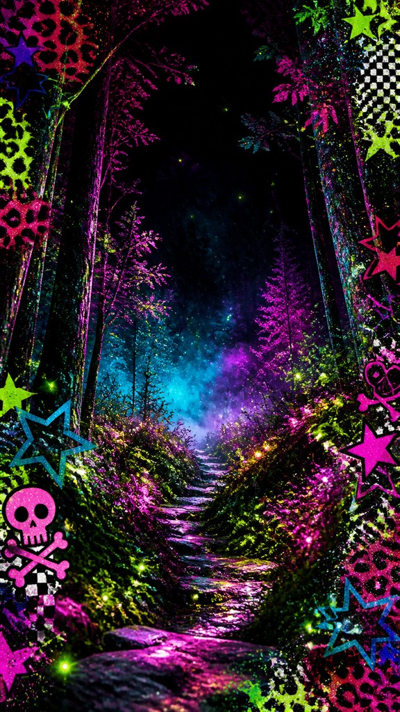 a mysterious forest path with fireflies and drifting mist, atmospheric vertical composition with open space at the top, no text — Scene Aesthetic book cover