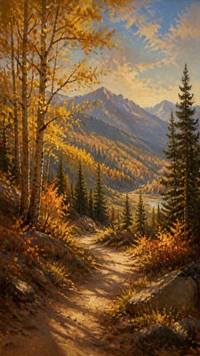 a winding forest path in golden autumn light, no people — Landscape Nature Art wallpaper