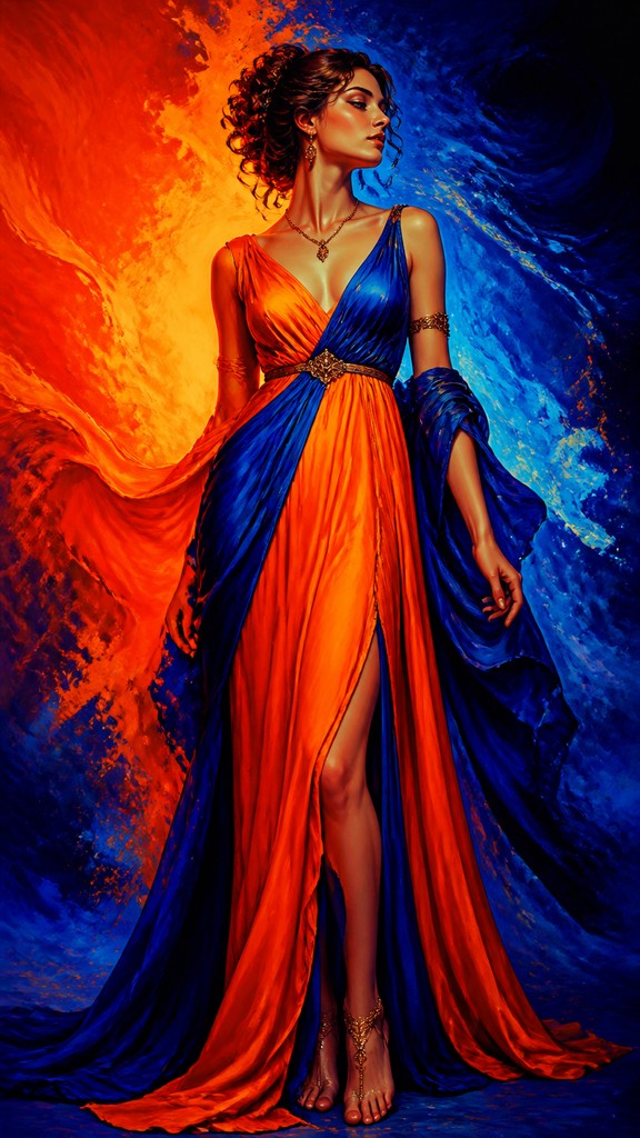 full-length portrait of an elegant figure — Complementary Color Art Style