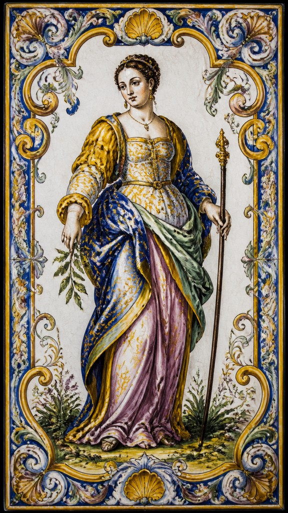 full-length portrait of an elegant figure — Majolica Ceramic Art Style