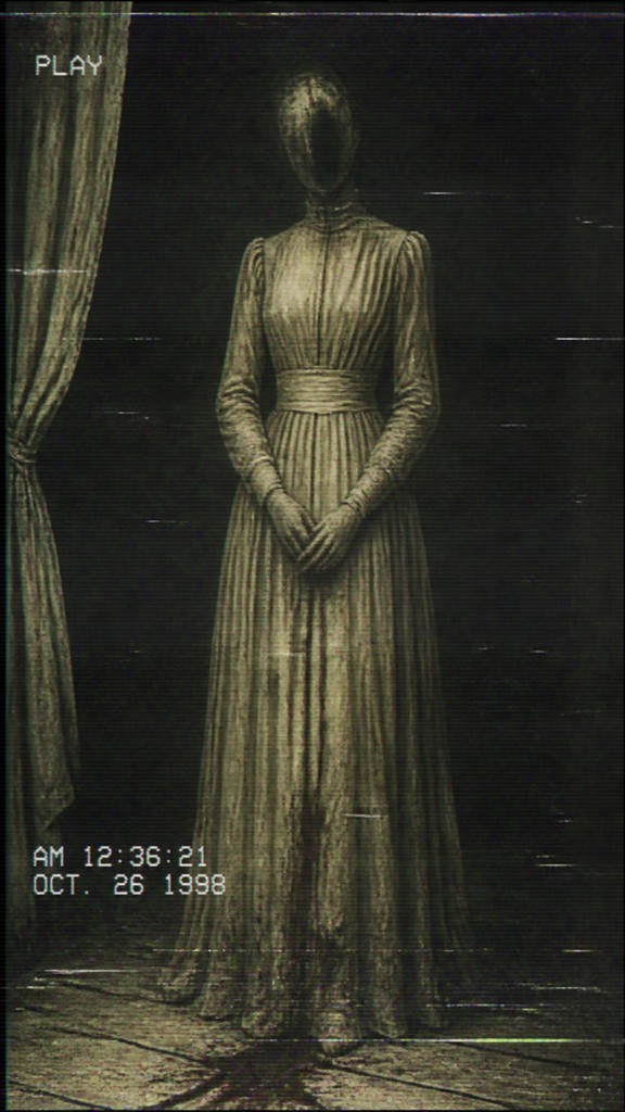 full-length portrait of an elegant figure — Analog Horror Aesthetic