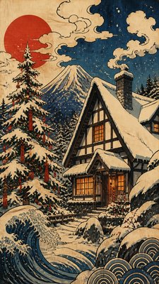 Ukiyo-e Anime Fusion Portrait Christmas card example