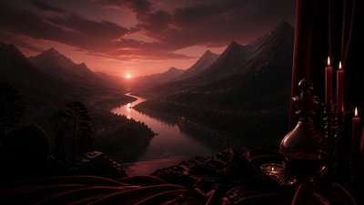 a vast valley with a river winding toward distant mountains at sunrise, no people, no text — Dark Feminine Aesthetic wallpaper
