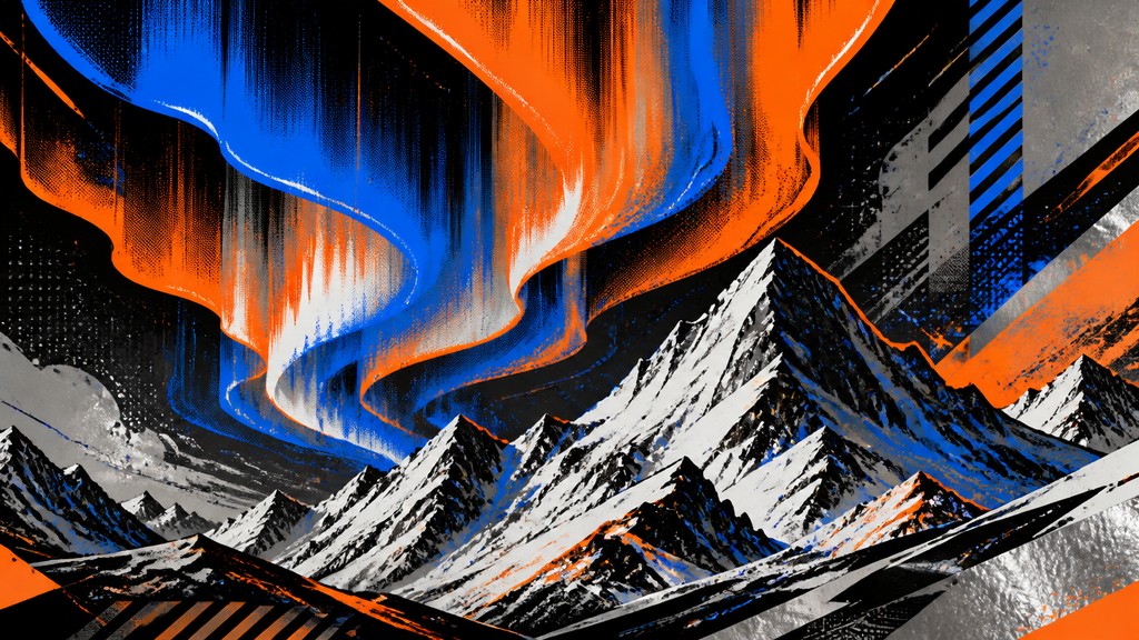 a flowing aurora over snowy peaks, wide sweeping composition, no people, no text — Streetwear Fashion Design banner