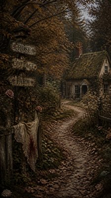 a winding forest path in golden autumn light, no people — Dark Cottagecore Aesthetic wallpaper