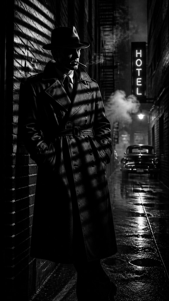 full-length portrait of an elegant figure — Film Noir Aesthetic
