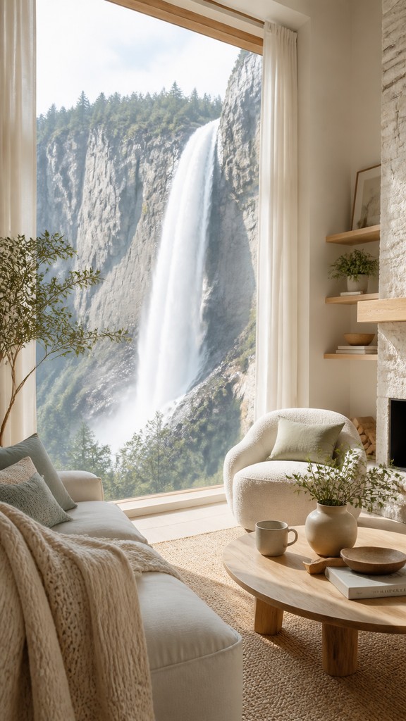 towering waterfall cascading down a cliff — Scandinavian Interior Design