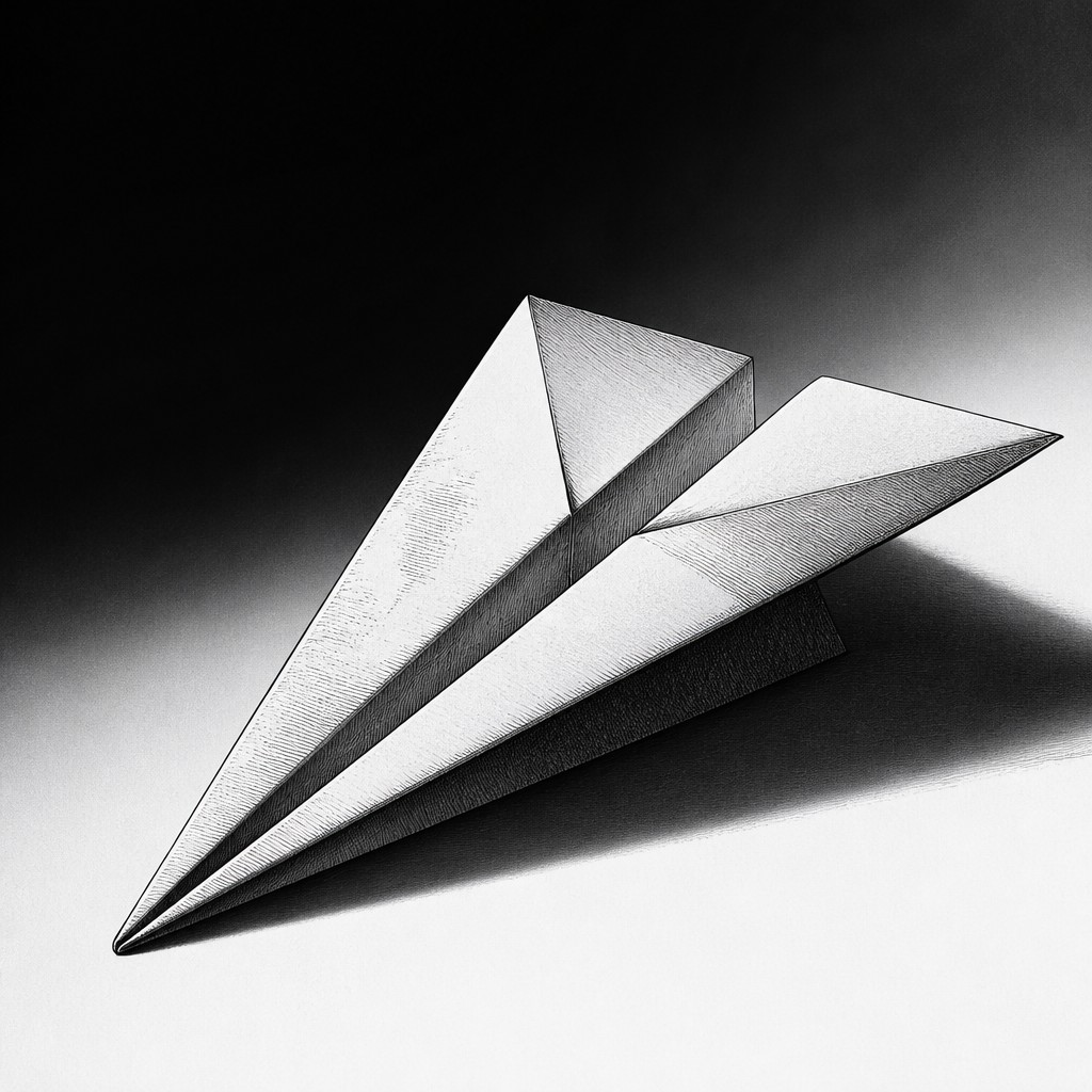 a paper plane, clean minimal composition on a plain background, no text — Seinen Mature Manga Art Style icon