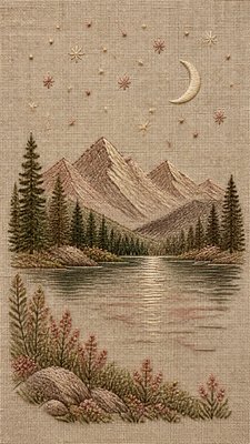 Hand Embroidery Illustration / Textile Art phone wallpaper example