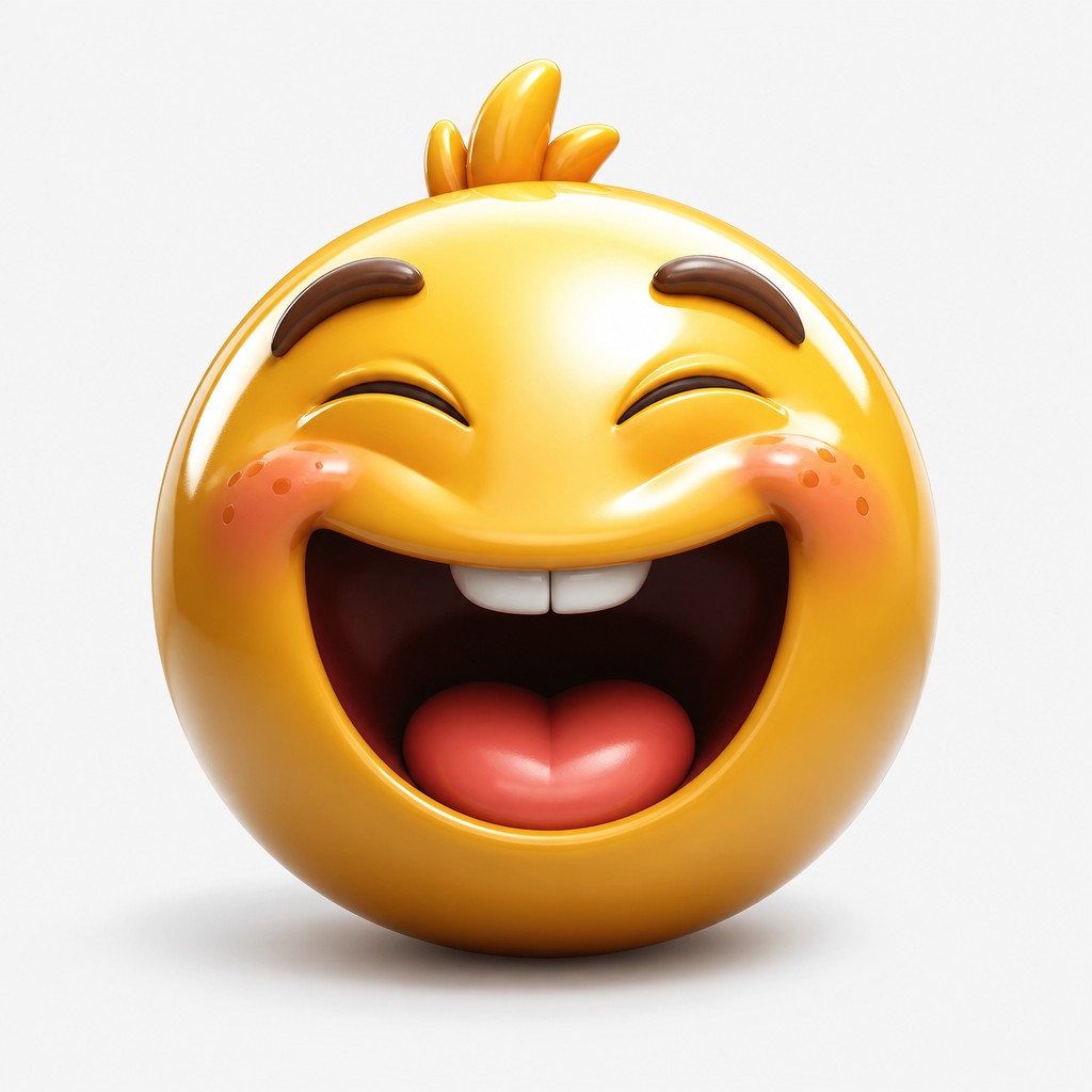 an exaggerated laughing face of an original round mascot character, bold and readable at small size, plain background, no text — Photorealism Art Style Twitch emote