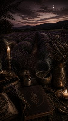a field of lavender stretching to distant hills at dusk, no people — Witchcore Aesthetic wallpaper