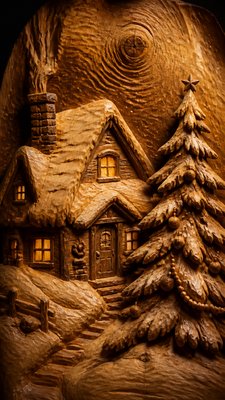 Wood Carving Sculpture Art Style Christmas card example