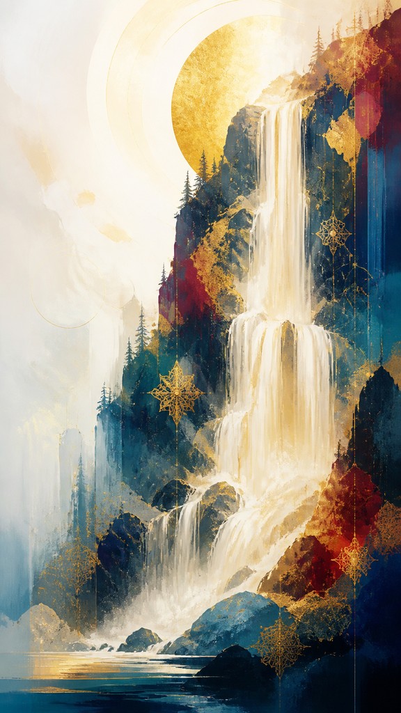 towering waterfall cascading down a cliff — Contemporary Religious Art