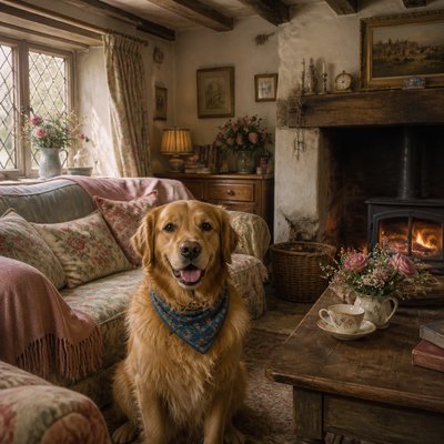 English Cottage Interior Design pet portrait example