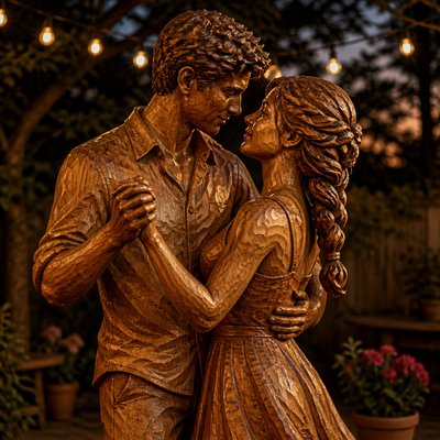 Wood Carving Sculpture Art Style couple portrait example