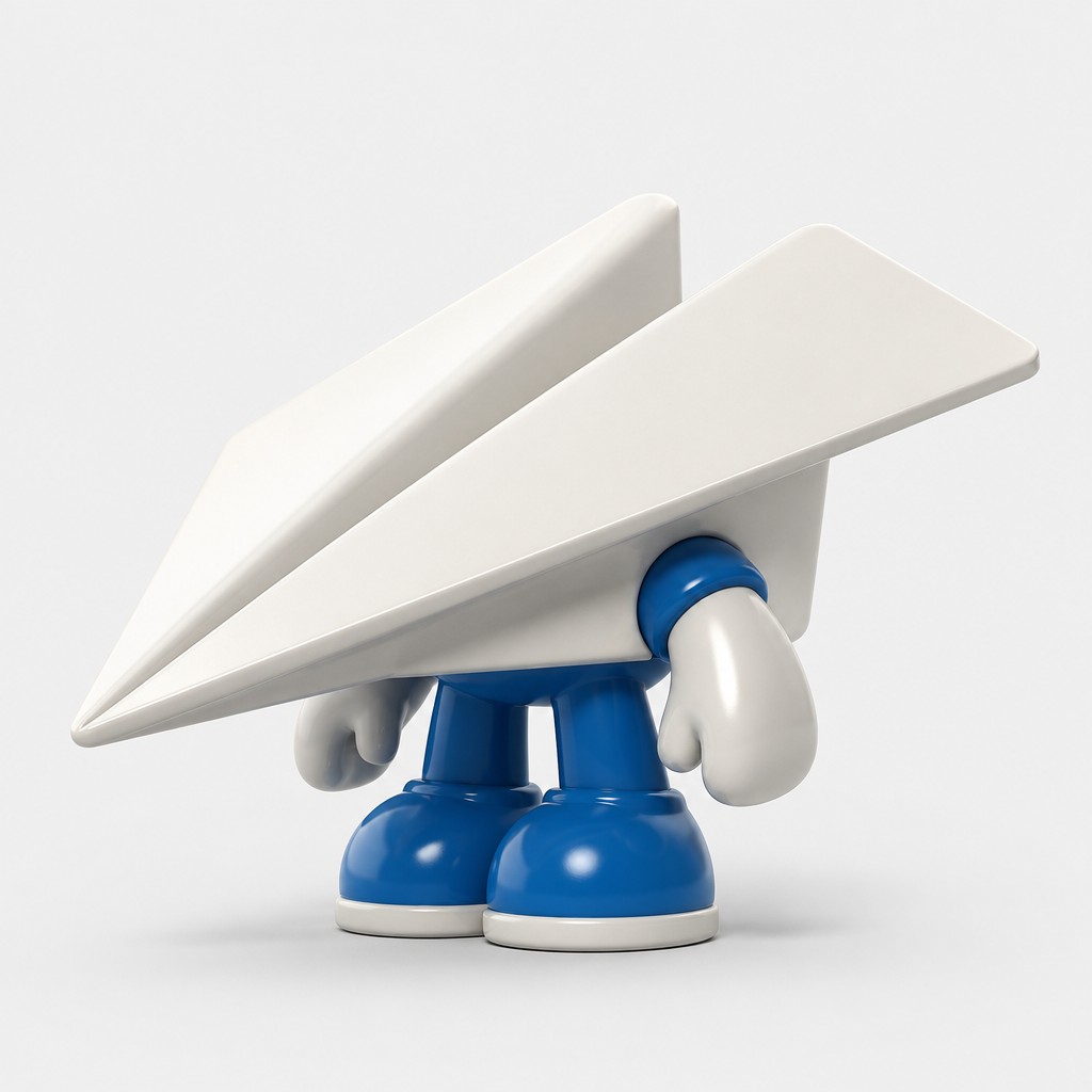 a paper plane, clean minimal composition on a plain background, no text — Designer Vinyl Toy Art icon