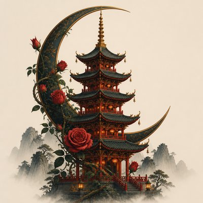 Pagoda Architecture Style tattoo design example