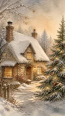 Storybook Watercolor Christmas card example