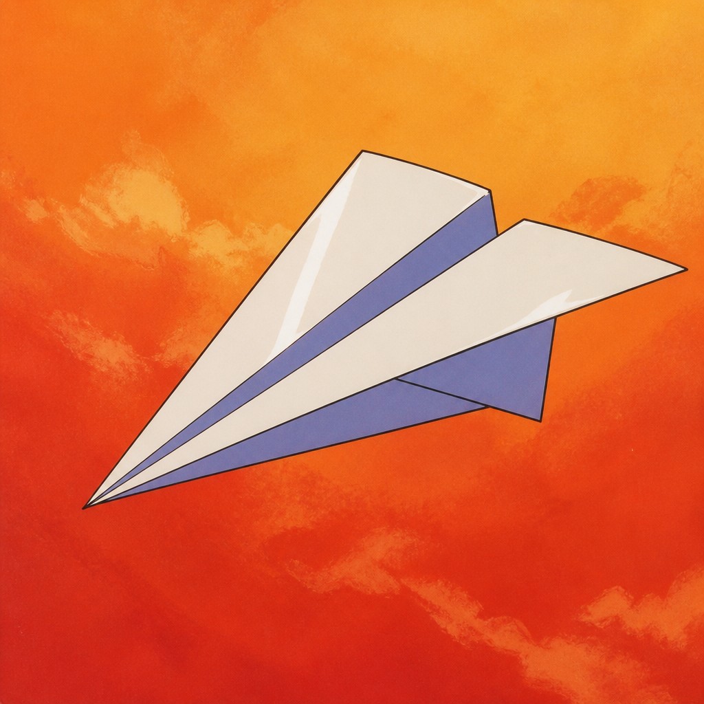 a paper plane, clean minimal composition on a plain background, no text — Classic 90s Anime Art Style icon