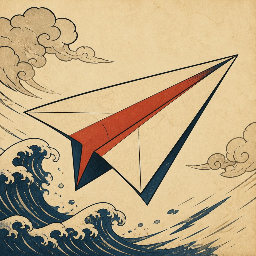 a paper plane, clean minimal composition on a plain background, no text — Ukiyo-e Anime Fusion Portrait icon
