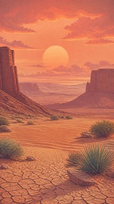a desert canyon under a dramatic sunset sky, no people — Desertwave Aesthetic wallpaper