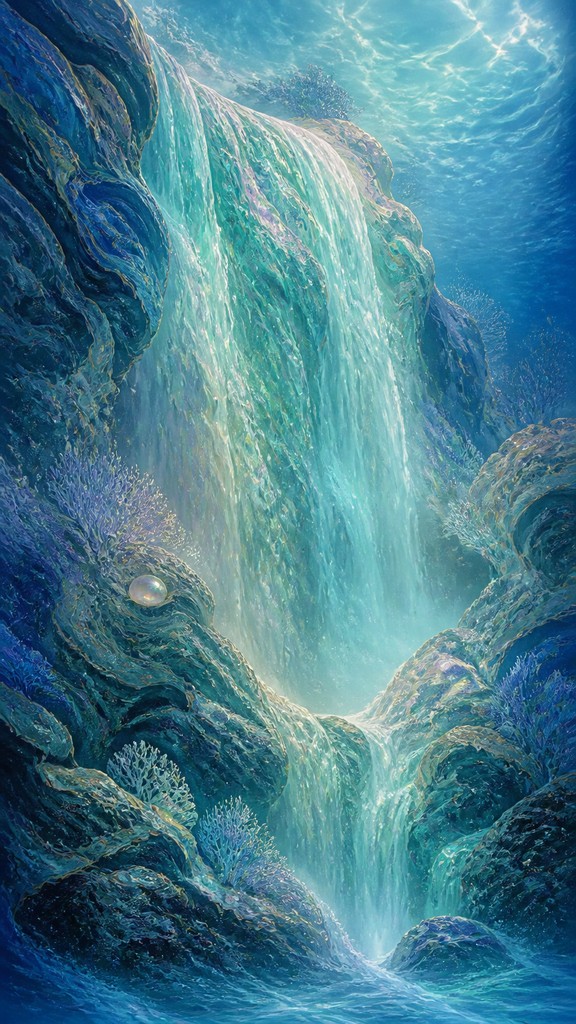 towering waterfall cascading down a cliff — Ocean Nature Art