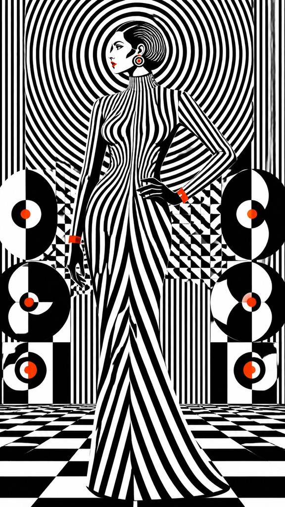 full-length portrait of an elegant figure — Op Art Style