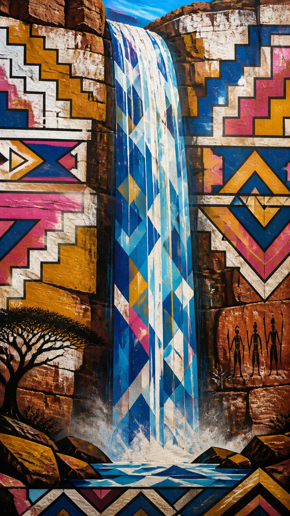 towering waterfall cascading down a cliff — South African Art Style