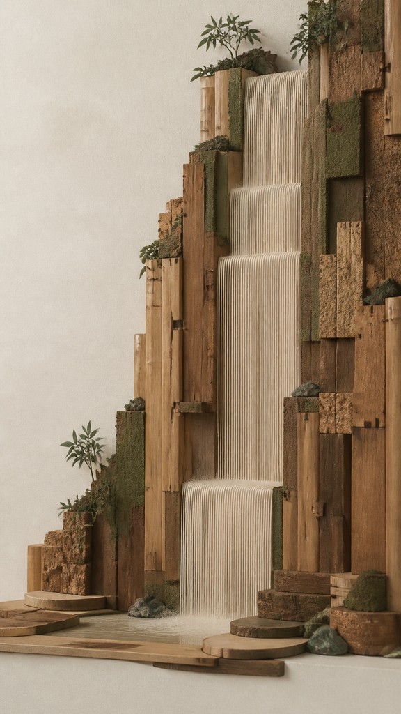 towering waterfall cascading down a cliff — Sustainable Eco Furniture Art