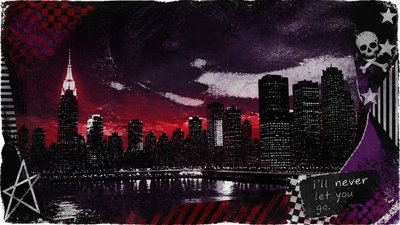 a city skyline panorama at dusk with glowing windows, no people — Emo Aesthetic wallpaper