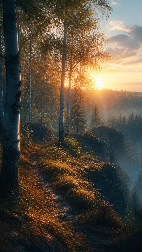 a serene birch forest in soft morning light, no people, no text — Matte Painting Digital Art Style wall art print