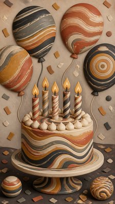 Nerikomi Ceramic Art Style birthday card example