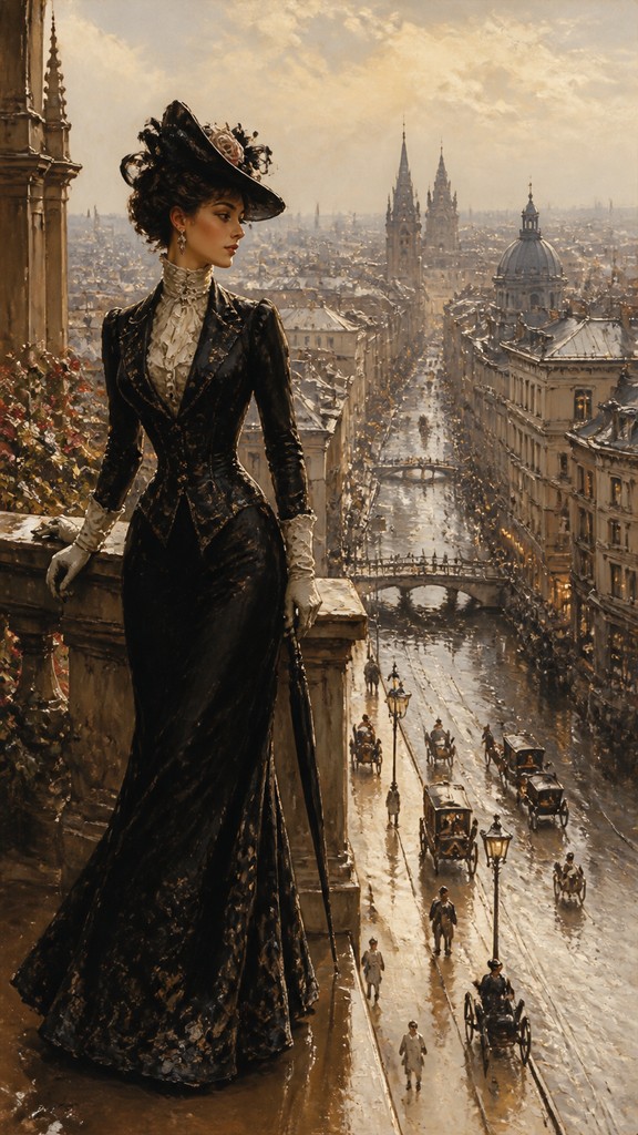 full-length portrait of an elegant figure — Cityscape Painting Style