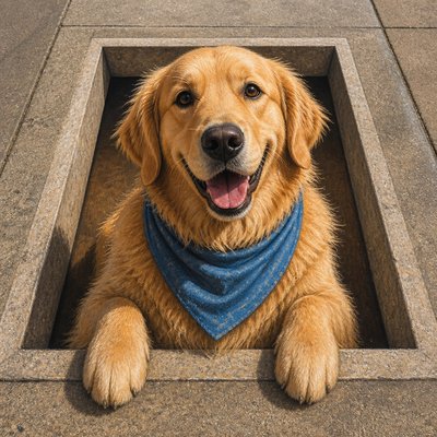 3D Illusion Street Art Style pet portrait example