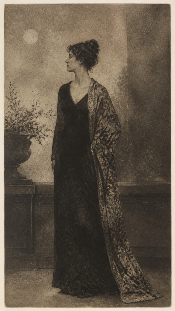 full-length portrait of an elegant figure — Aquatint Print Style