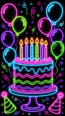 Neon Outline Style birthday card example