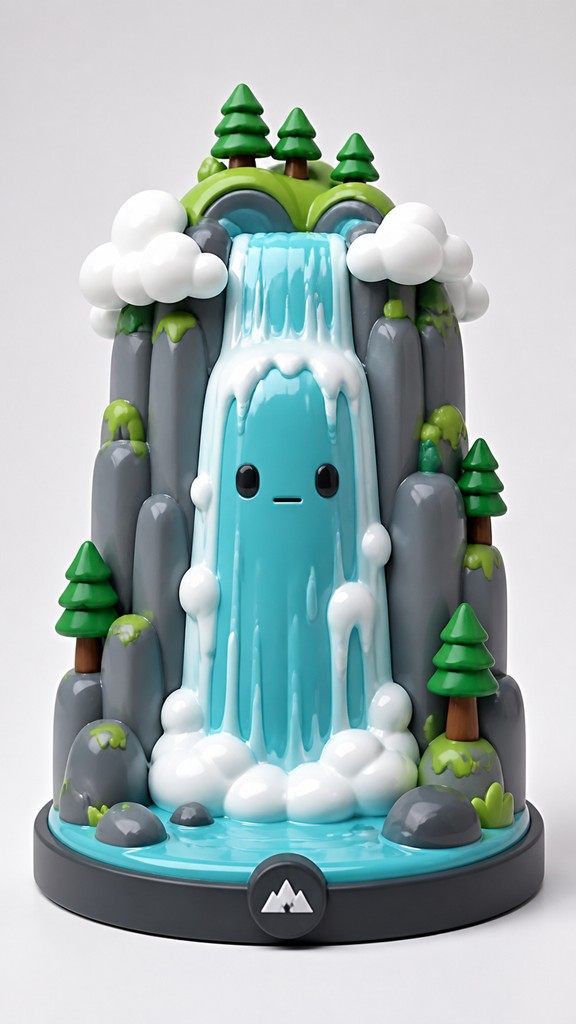 towering waterfall cascading down a cliff — Designer Vinyl Toy Art