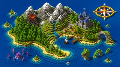 Voxel Art Style fantasy map