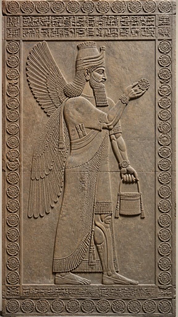 full-length portrait of an elegant figure — Mesopotamian Relief Art Style