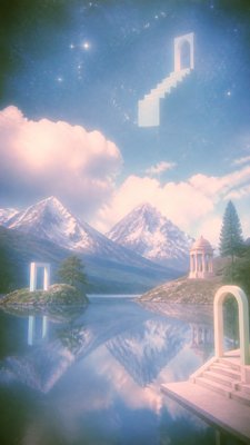 a tranquil mountain lake beneath a starry night sky, no people, no text — Dreamcore Aesthetic wallpaper