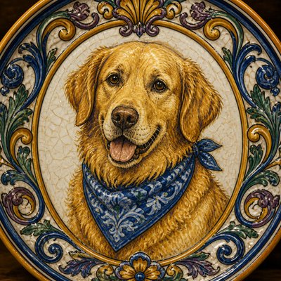 Majolica Ceramic Art Style pet portrait example