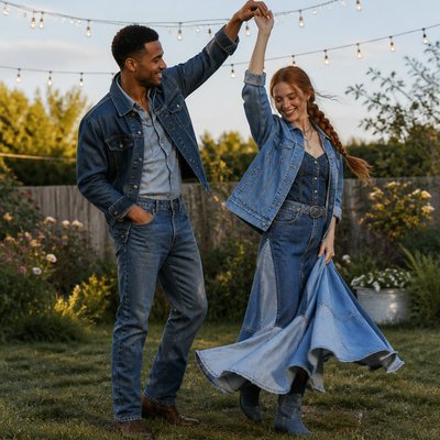 Denim-on-Denim Fashion Style couple portrait example