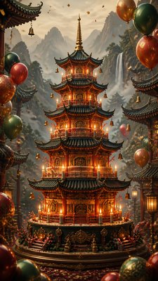 Pagoda Architecture Style birthday card example