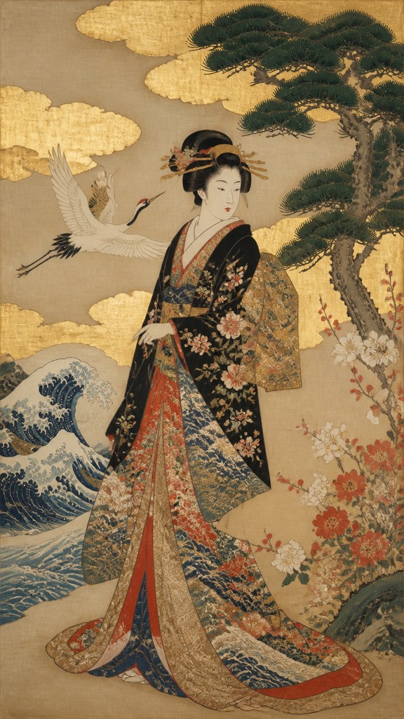 full-length portrait of an elegant figure — Edo Period Art Style