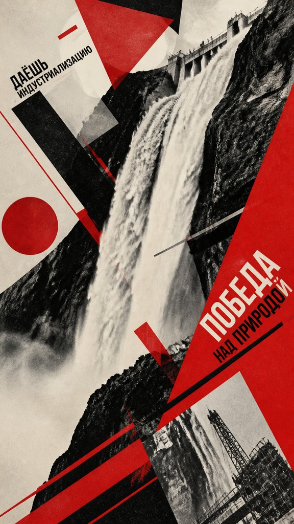 towering waterfall cascading down a cliff — Moscow Avant-Garde Art Style