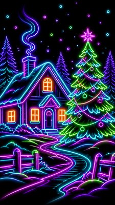 Neon Outline Style Christmas card example
