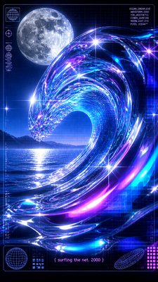 an ocean wave curling under moonlight, no people — Cyber Y2K Aesthetic wallpaper